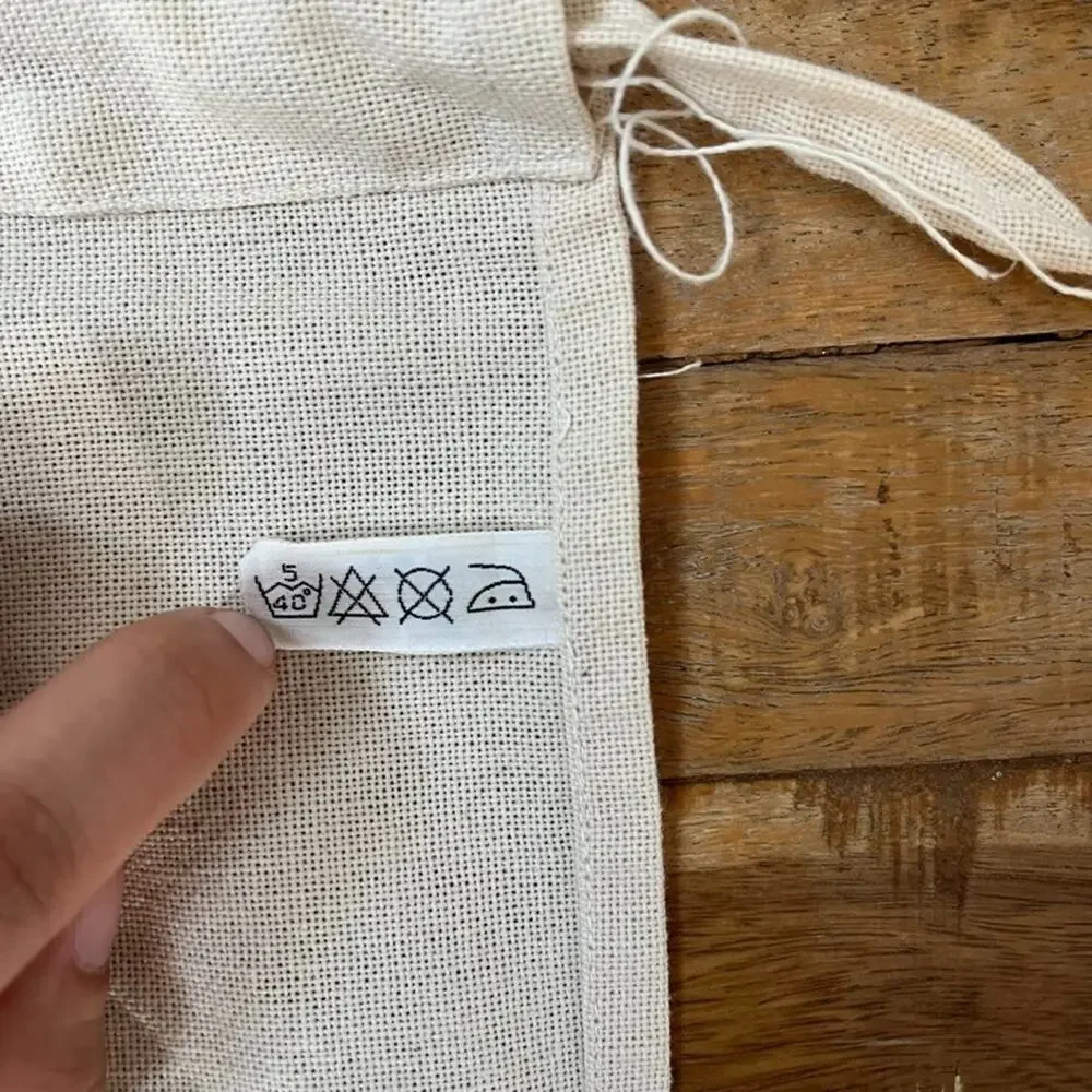 Beige Kitchen Apron Mallard Duck w/ Bow Hand Embroidery Pocket Tie Back